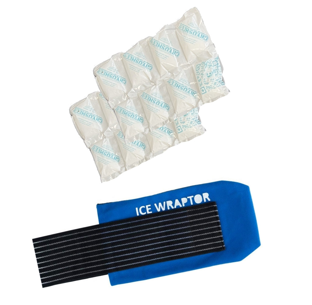 Reusable Cold Ice Pack for Injuries (3-Piece Set), ICE WRAPTOR Wrap with CRYOSHEET inserts- Adjustable & Flexible for Knees, Back, Shoulder, Arm, Leg